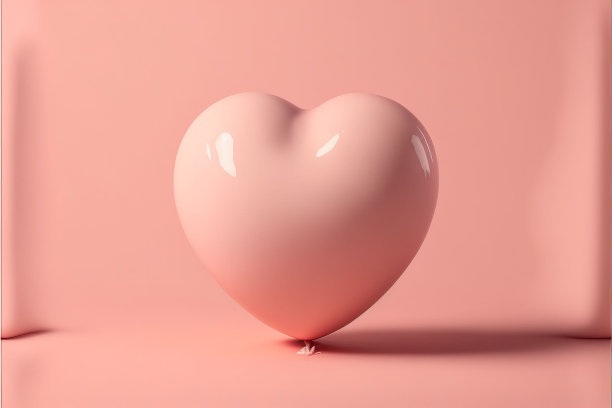 一个美丽的粉红色心形气球在粉红色背景的3D渲染图片下载
