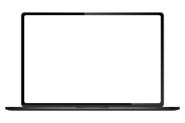 现实的深灰色笔记本与透明屏幕隔离。新的笔记本电脑。打开显示。可用于项目，演示。空白设备模拟。分离组和层。很容易编辑。股票免版税矢量插图图片下载