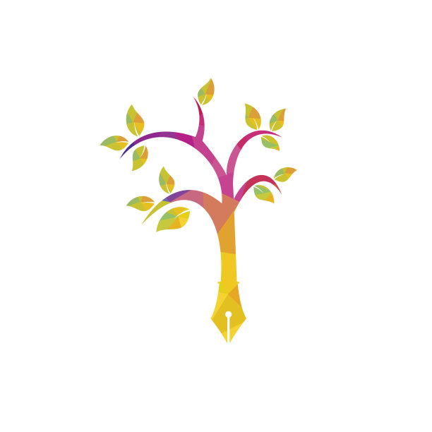 树笔矢量标志设计模板。作者与自然的标志概念。图片下载