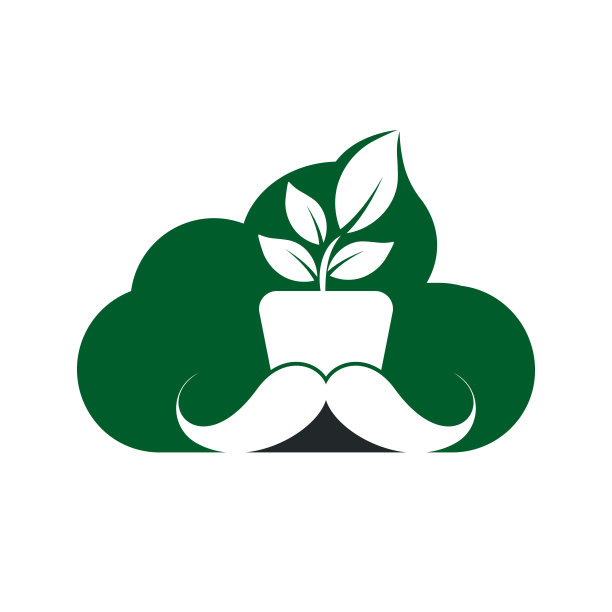 花盆与小胡子图标标志设计。图片下载