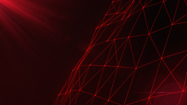 红色未来主义抽象分子点几何结构空间背景动画，现代三角造型技术粒子分析主题插图壁纸图片下载