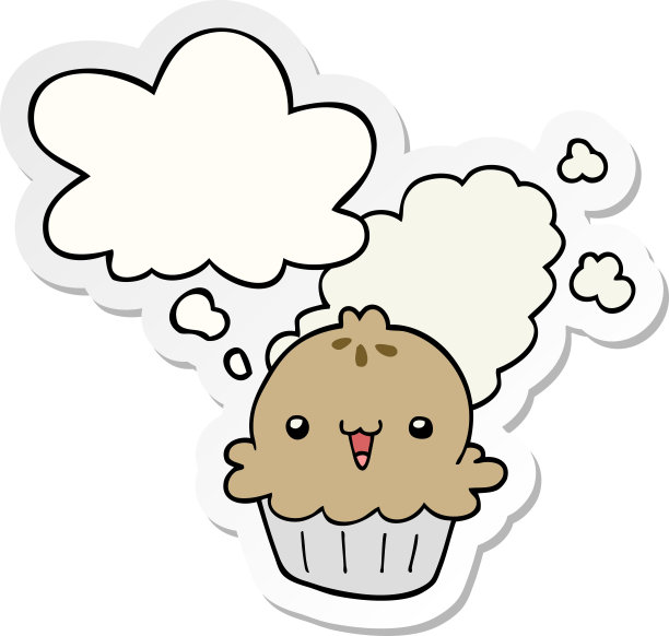 可爱的卡通派与思想泡泡作为印刷贴纸图片下载