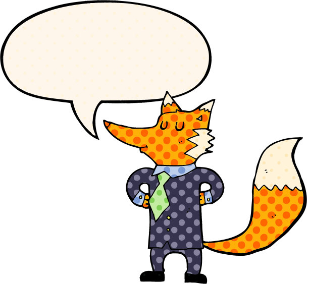 卡通狐狸商人的讲话泡沫在漫画风格图片下载