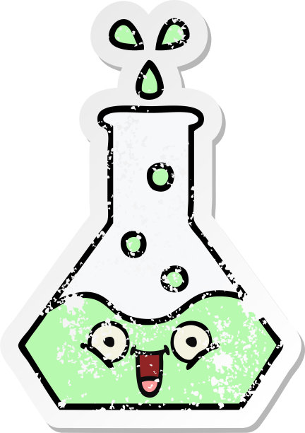 一个可爱的卡通科学烧杯心疼贴纸图片下载