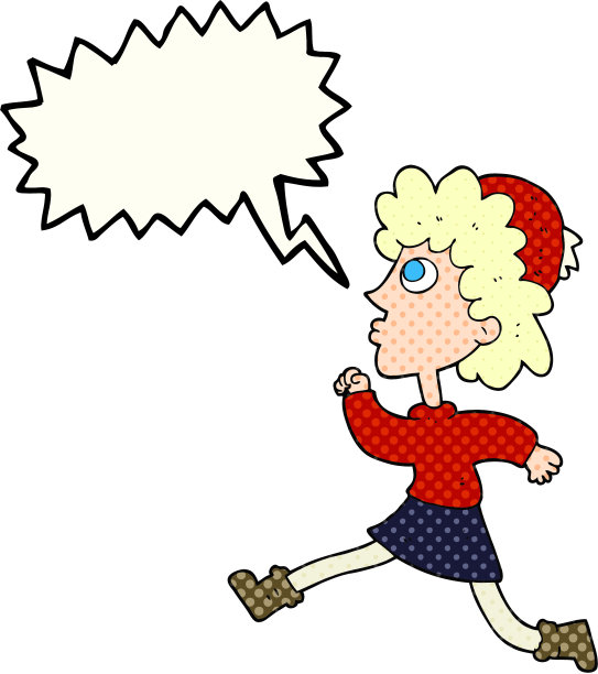 手绘漫画书演讲泡泡漫画奔跑的女人图片下载