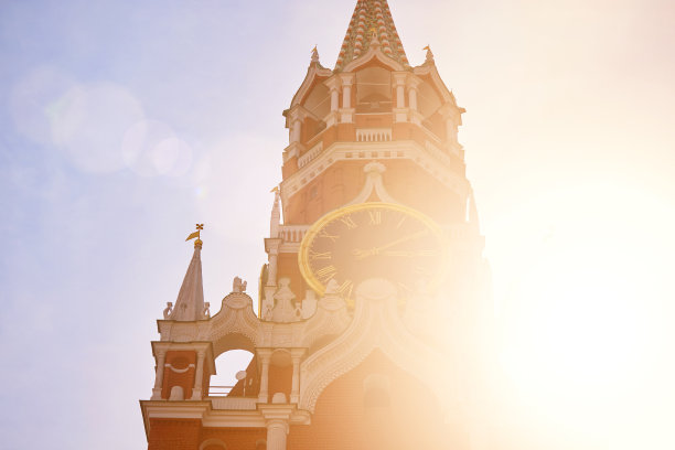 莫斯科克里姆林宫的Spasskaya塔。著名的钟是俄罗斯的主要钟。俄罗斯名胜，历史建筑，国家的象征。莫斯科的热门景点图片下载