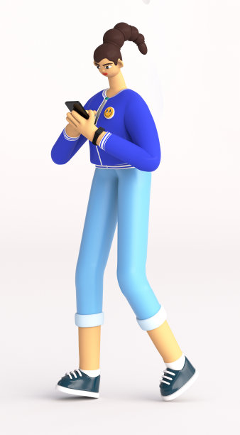 商务女性手持智能手机与团队沟通。女性使用手机应用程序发送信息和聊天。女孩发邮件在信使。在白色背景上的3d渲染插图。图片下载