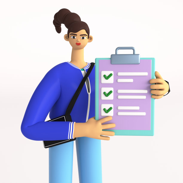 女性角色持有清单。计划，业务成就，数据信息图概念。在白色背景上的3d渲染插图。图片下载