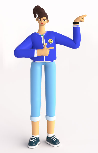 幸福的女人指手画脚。3d渲染孤立的白色背景。用于网页、应用程序或演示设计的公告或广告概念。图片下载