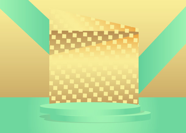摘要金绿松石模型产品矢量三维房间。逼真的圆柱基座基座显示，空场景。最小的展示舞台。未来科幻的几何形式。图片下载