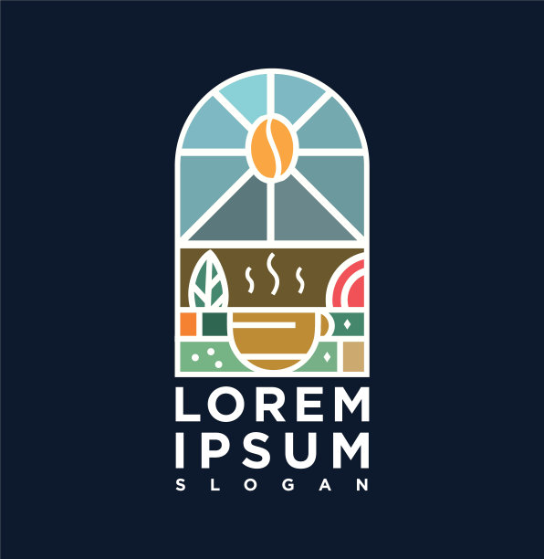 抽象咖啡店彩色平面矢量设计标签徽章图片下载