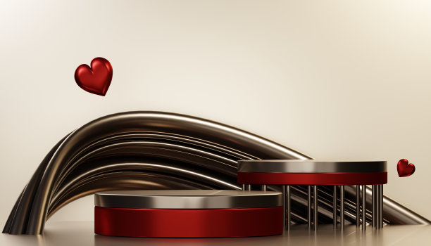 红色讲台展示几何化妆品产品图片下载