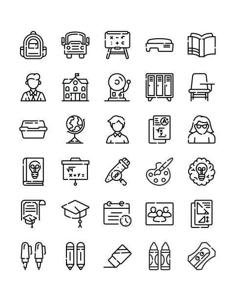 学校图标设置30孤立的白色背景图片下载