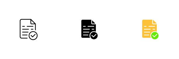 带有复选标记的文件图标。个人数据安全，信息保护，唯一性检查。矢量集合的图标排成一行，黑色和彩色风格隔离在白色背景上。图片下载