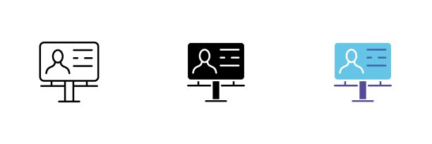 监视器图标与人。液晶显示器，140赫兹，游戏显示器。矢量集合的图标排成一行，黑色和彩色风格隔离在白色背景上。图片下载