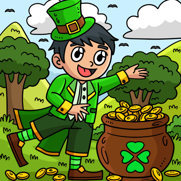 圣帕特里克节小精灵男孩彩色卡通图片下载