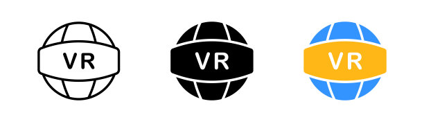 带有vr文本集图标的星球。虚拟现实。应用开发，360度，箭头，增强现实。Metaverse的概念。矢量图标在直线，黑色和彩色风格的白色背景图片下载