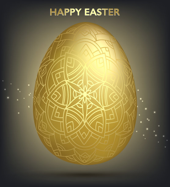 装饰复活节金蛋与图案，曼荼罗。传统的手绘观赏花卉春天蛋。抽象几何矢量插图复活节假期，贺卡，邀请，网络图片下载