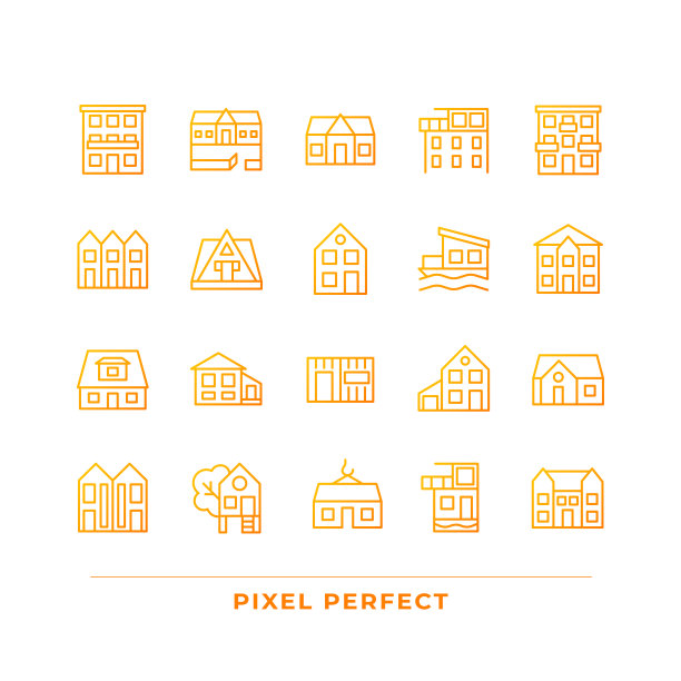 家居外观像素完美渐变线性矢量图标集图片下载