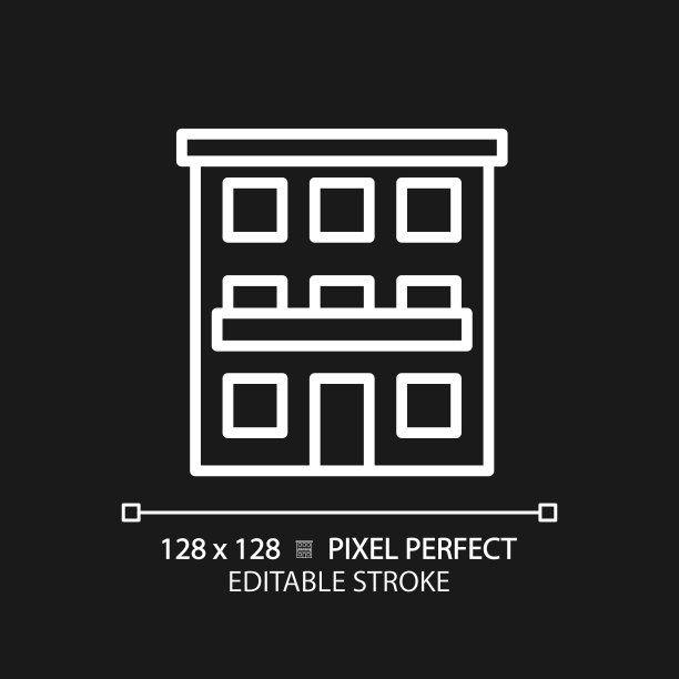 公寓像素完美的白色线性图标为黑暗的主题图片下载