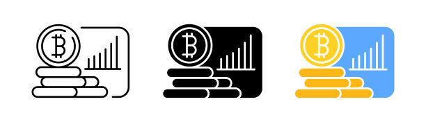 比特币设置图标。分析，货币，加密货币，钱袋，云存储，网站，交易。矢量图标在直线，黑色和彩色风格的白色背景图片下载