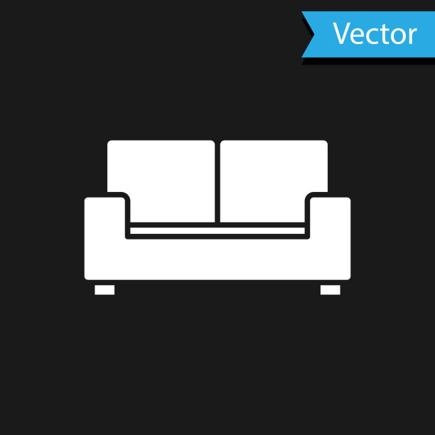 白色沙发图标孤立在黑色背景上图片下载
