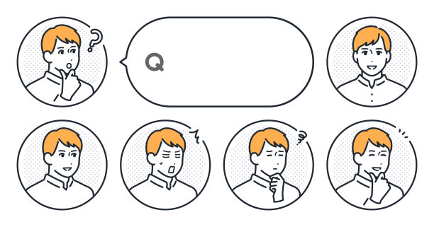 矢量插图的年轻人的简单的面孔图标和语音气泡的材料图片下载