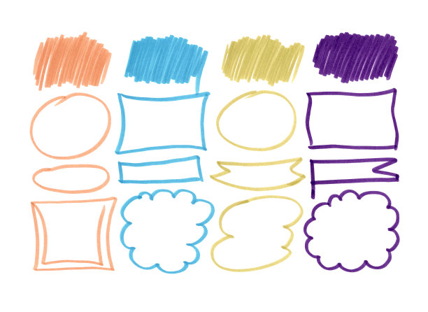设置帧。毛毡笔橙色，蓝色，绿色和紫色插图图片下载