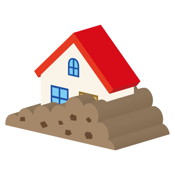 一个简单的三维插图的房子和灾难山体滑坡灾害图片下载