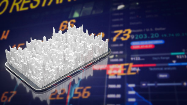 城市在移动上的图表背景为业务概念3d渲染图片下载