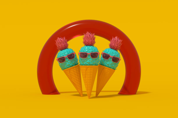 热带菠萝配上太阳镜的冰淇淋蛋卷，极简的夏日概念图片下载