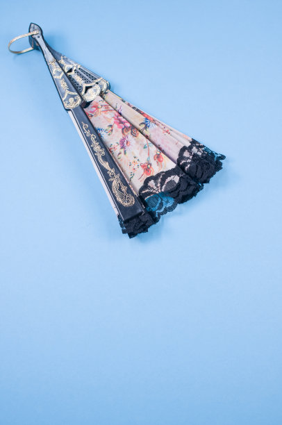 顶部视图的一个美丽的花手扇在一个蓝色的表面图片下载