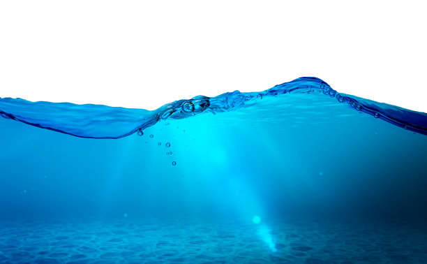 蓝色水下波浪和气泡孤立在白色背景上图片下载
