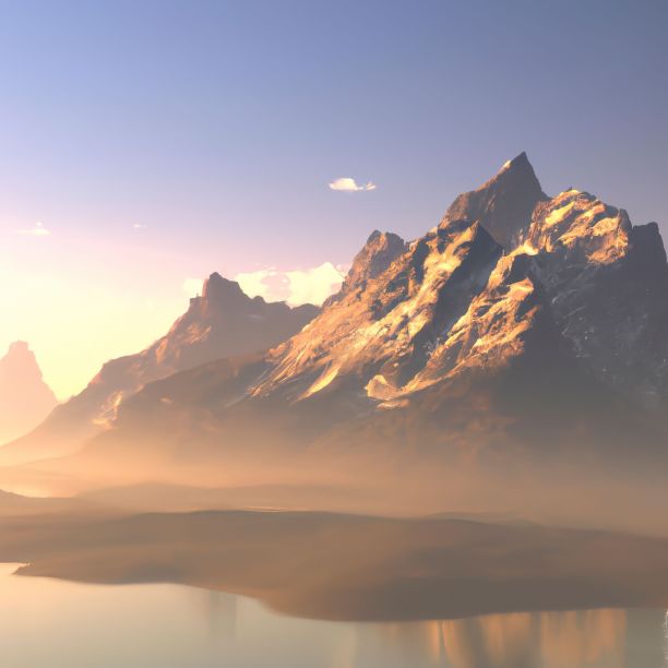 插图的阳光景观与山脊和雪山周围雾湖图片下载