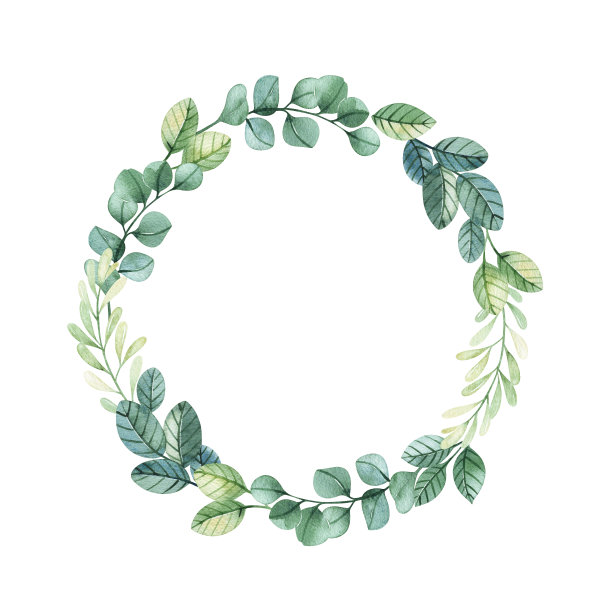 可爱的水彩花环与叶子和树枝图片下载