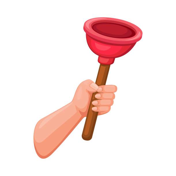 手持马桶柱塞符号卡通插图矢量图片下载