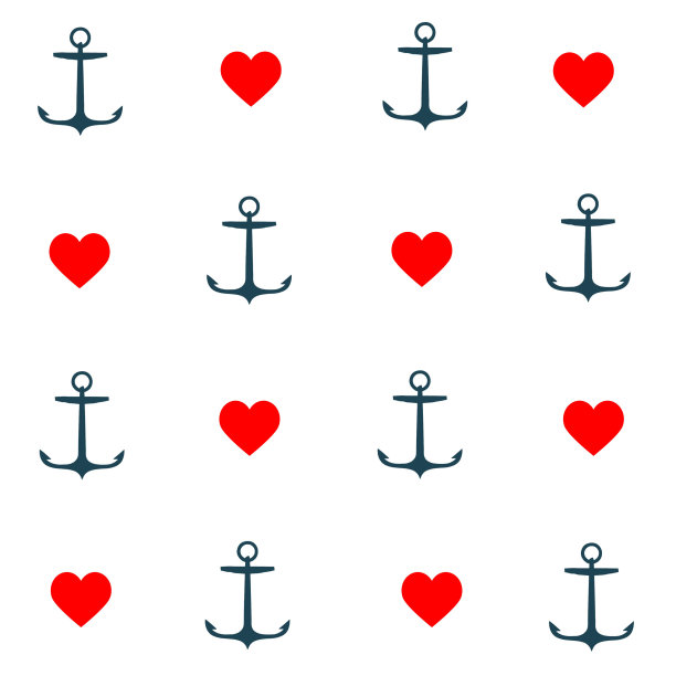 红色的心和锚无缝图案海上背景图片下载