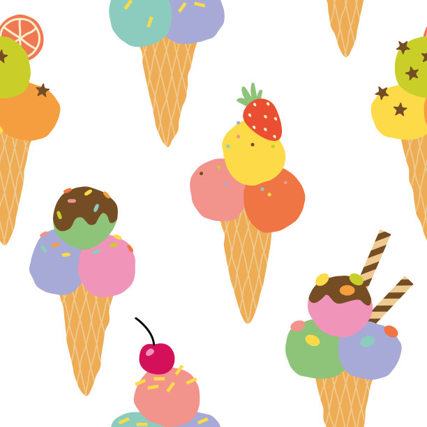 夏日无缝图案搭配冰淇淋。彩色的背景。可爱明亮的暑假无缝模式。新鲜明亮的冰淇淋插图。适用于织物、纺织品、墙纸、包装图片下载