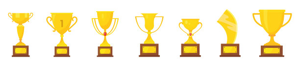 矢量图标一套黄金体育奖杯在现代平面风格。矢量插图。图片下载