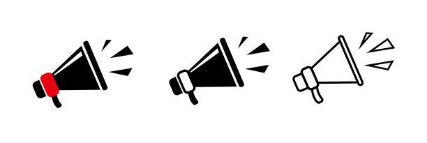 扩音器图标设置。带有声音的电子扩音器符号。扩音器图标收集。广告的概念。平和线风格-股票矢量。10每股收益。图片下载