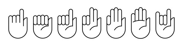 手势线图标设置在现代几何风格的建设线。人手的孤立矢量图标。图片下载