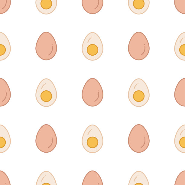 把带壳的鸡蛋煮熟，把鸡蛋切成带蛋黄的。简单的线条与填充风格，无缝模式。图片下载