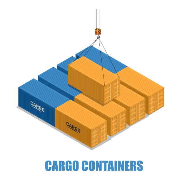 集装箱装载设计元素现代三维草图。图片下载