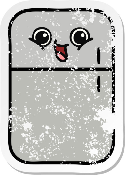 一个可爱的卡通冰箱冷冻室的心疼贴纸图片下载