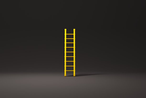 墙边有梯子。经营理念，攀登巅峰，实现目标。图片下载