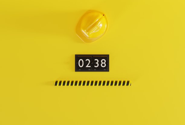 建筑师头盔和倒计时钟。图片下载