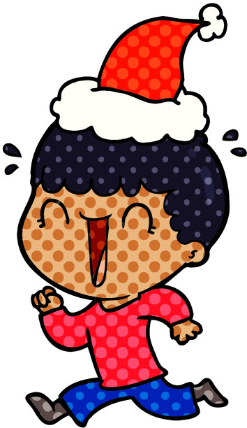 手绘漫画风格的戴圣诞帽男子插画图片下载