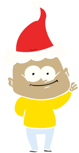 手绘扁平风光头男子戴圣诞帽插画图片下载
