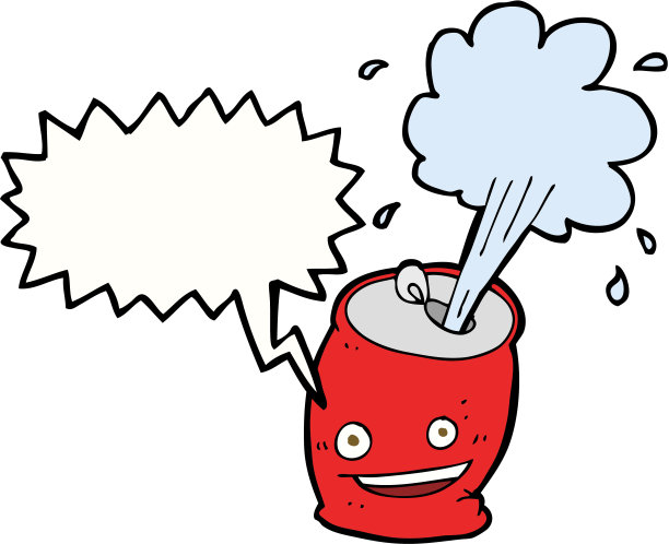 卡通汽水罐嘶嘶作响的讲话泡沫图片下载
