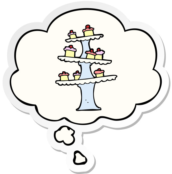 卡通蛋糕架与思想泡泡作为印刷贴纸图片下载